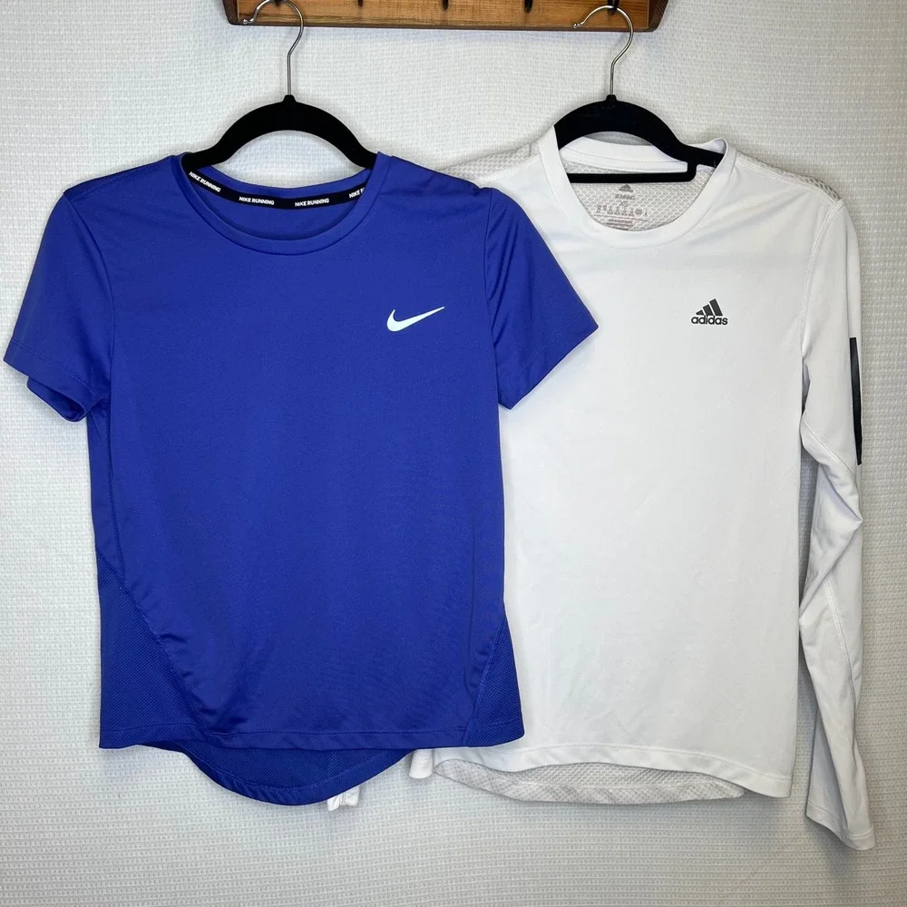Nike Adidas Running Tops Bundle Womens XS Blue Short Sleeve White Long Sleeve